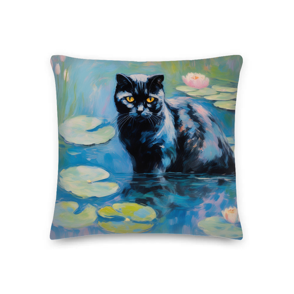 PugMug Custom Black Scottish Fold Cat Premium Pillow