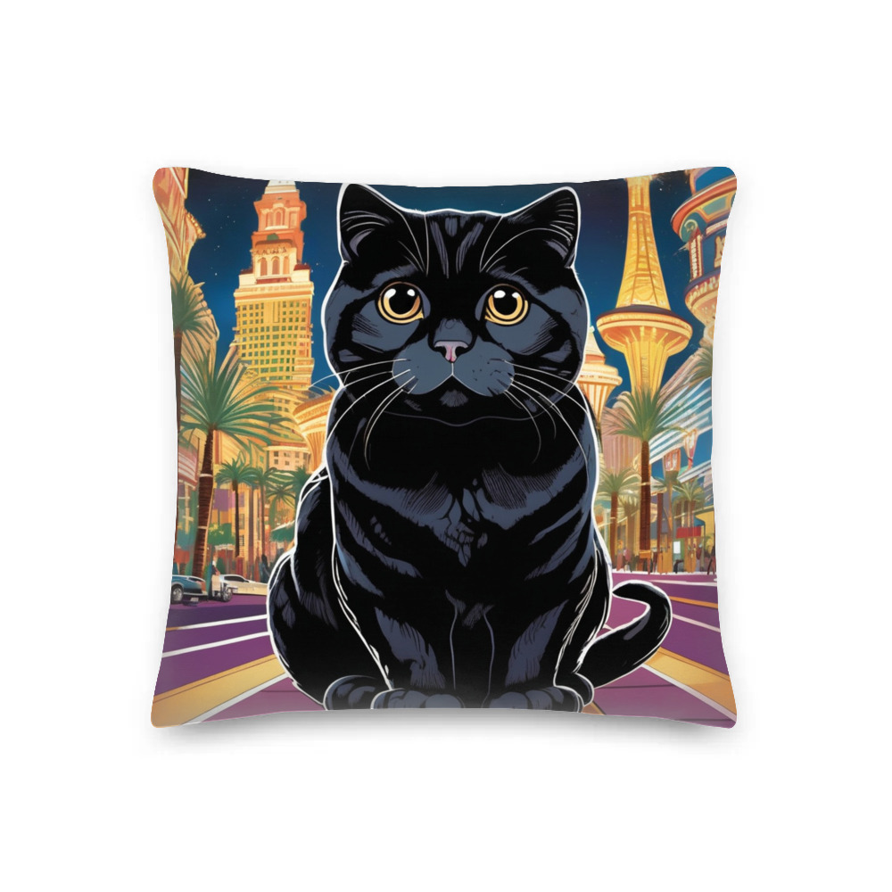 PugMug Custom Black Scottish Fold Cat Premium Pillow