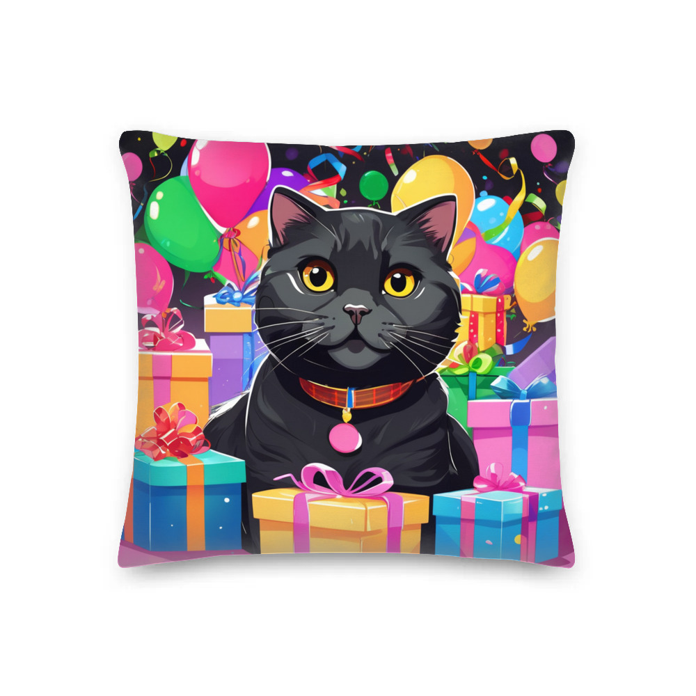 PugMug Custom Black Scottish Fold Cat Premium Pillow