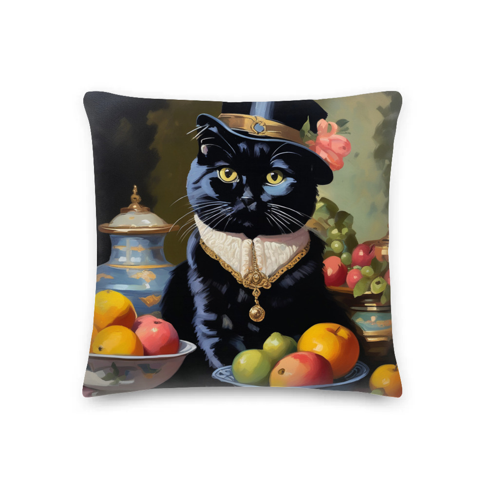 PugMug Custom Black Scottish Fold Cat Premium Pillow