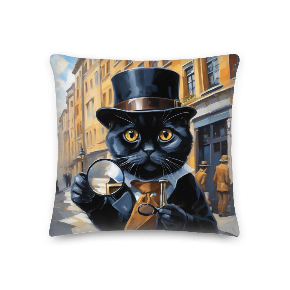 PugMug Custom Black Scottish Fold Cat Premium Pillow
