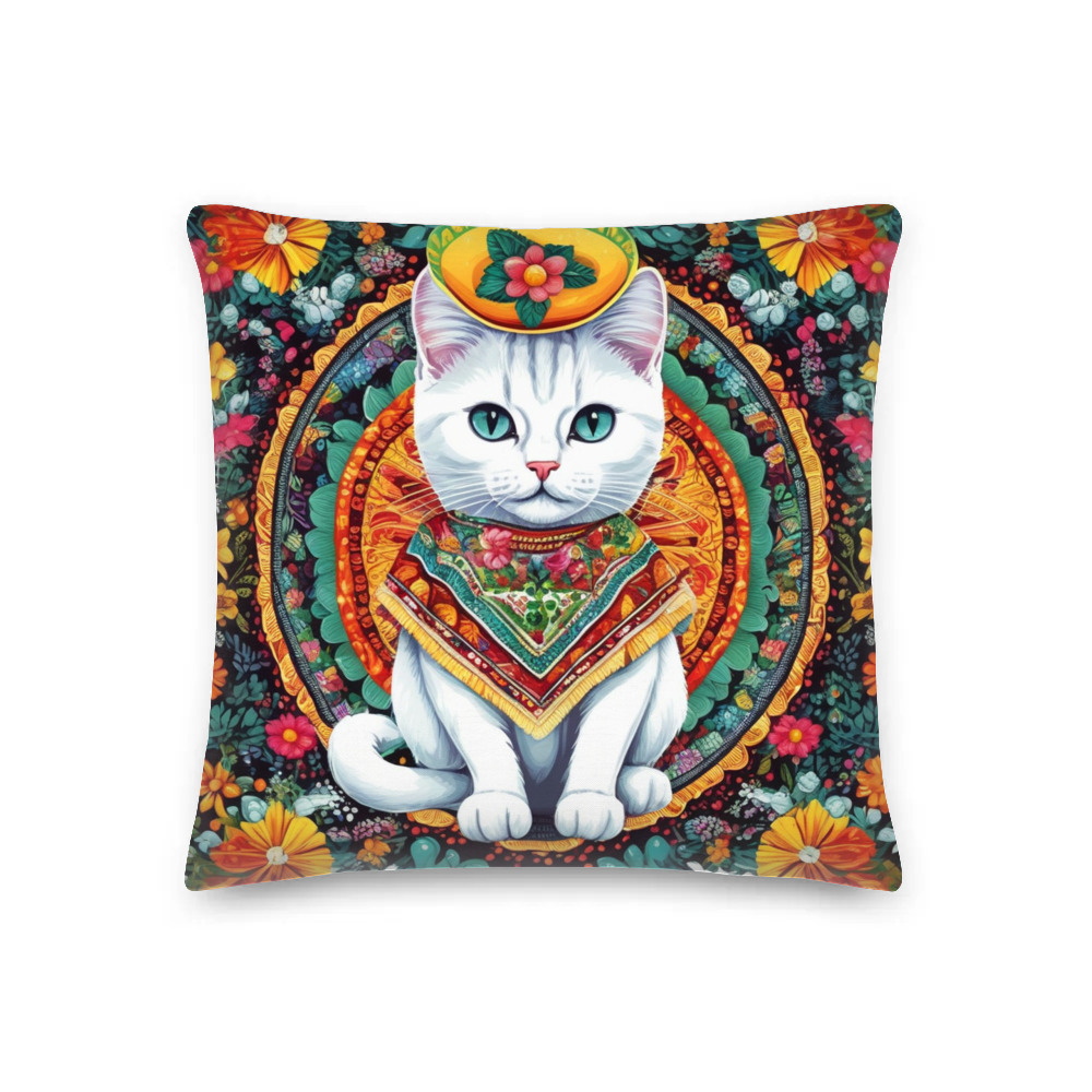PugMug Custom White Companion Cat Premium Pillow