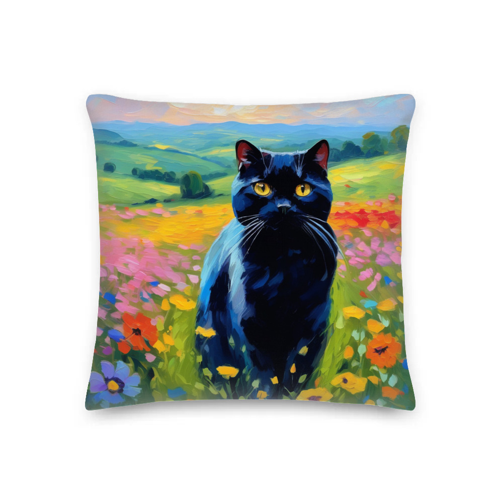 PugMug Custom Black Scottish Fold Cat Premium Pillow