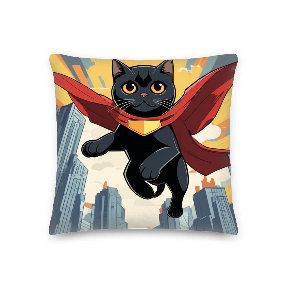 PugMug Custom Black Scottish Fold Cat Premium Pillow