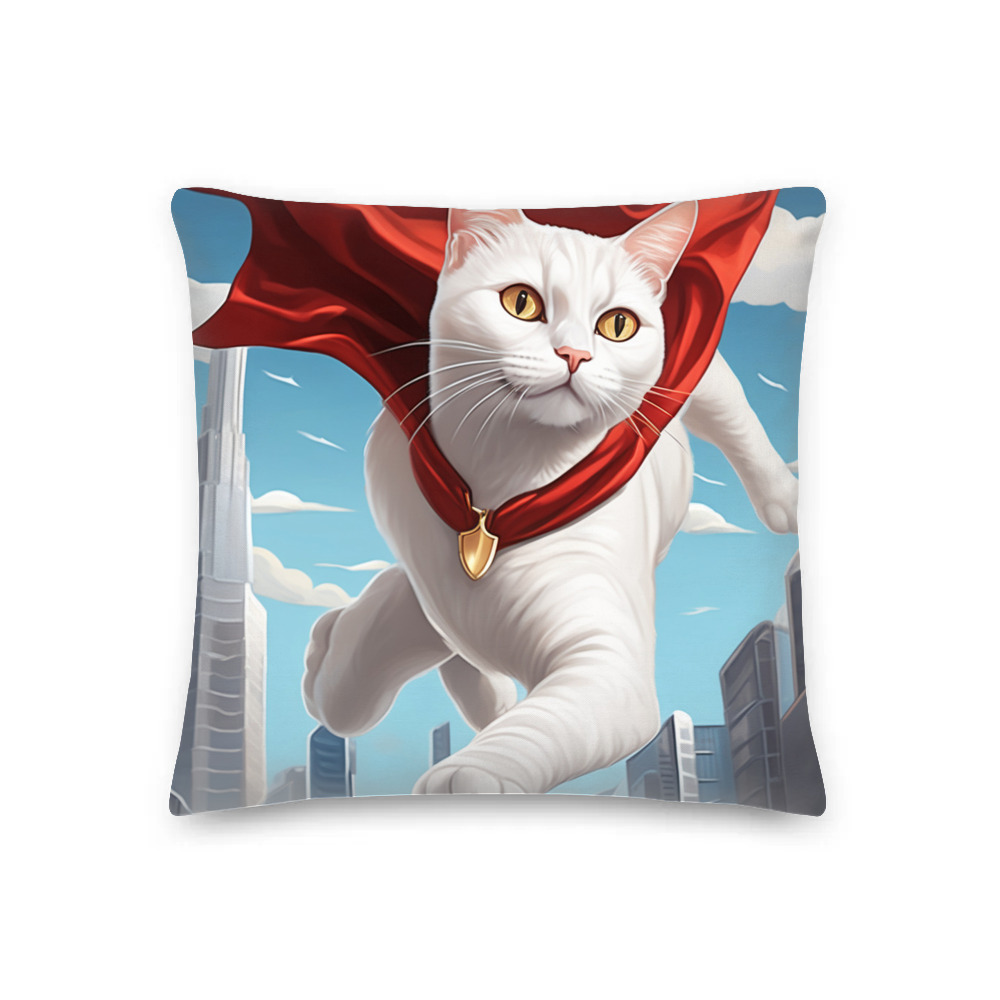 PugMug Custom White Companion Cat Premium Pillow