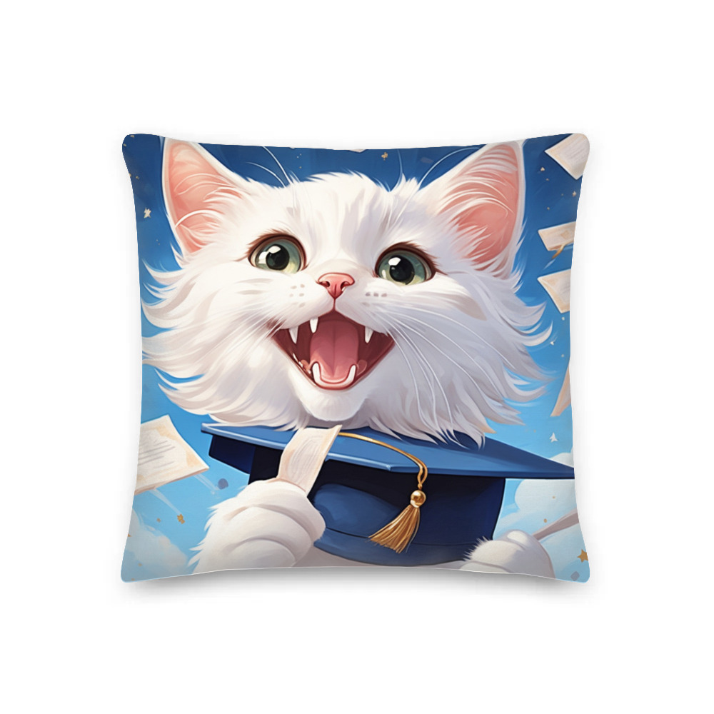 PugMug Custom White Companion Cat Premium Pillow