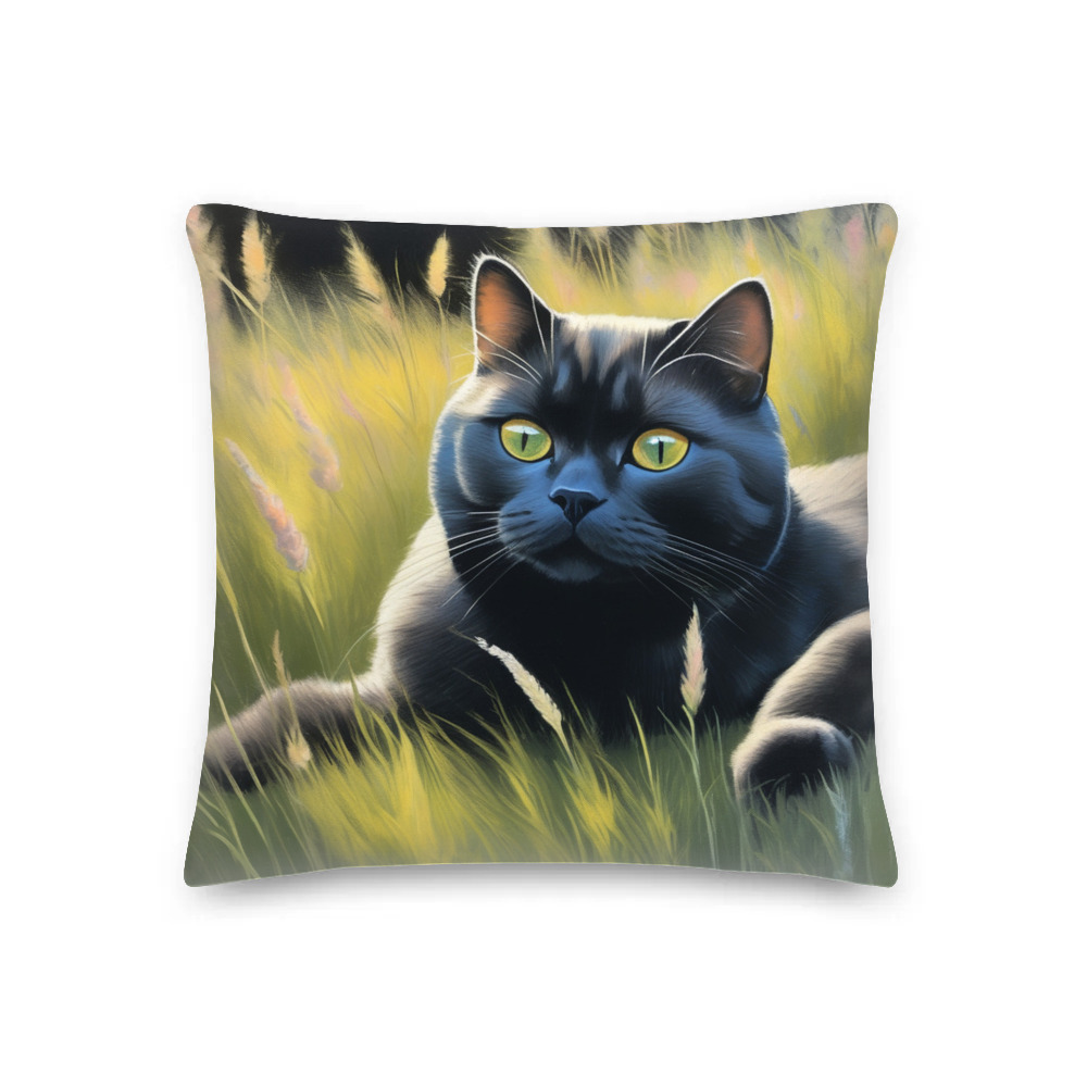 PugMug Custom Black British Shorthair Cat Premium Pillow
