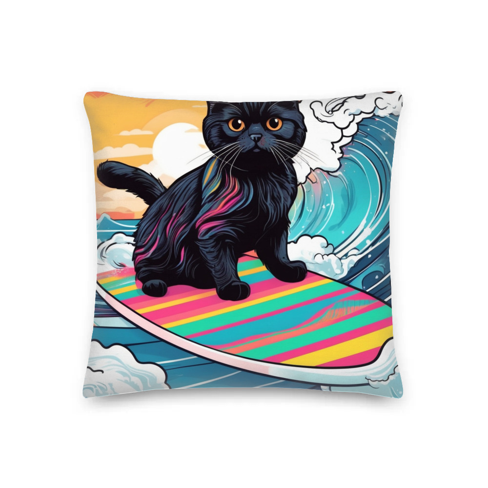 PugMug Custom Black Scottish Fold Cat Premium Pillow