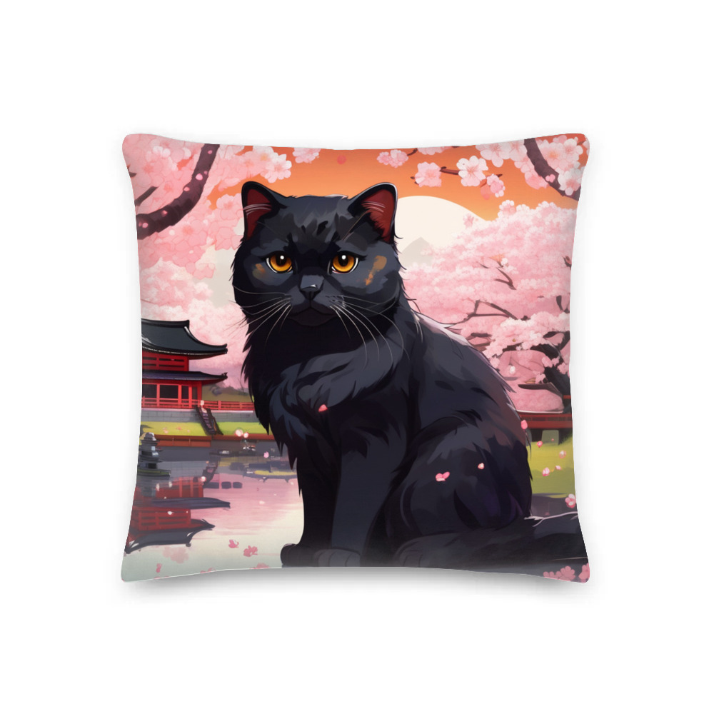PugMug Custom Black Scottish Fold Cat Premium Pillow