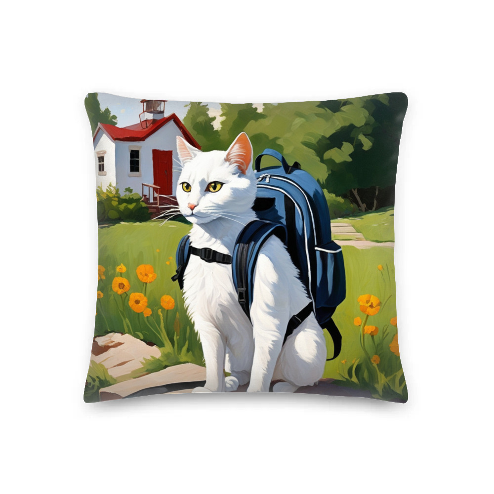 PugMug Custom White Companion Cat Premium Pillow