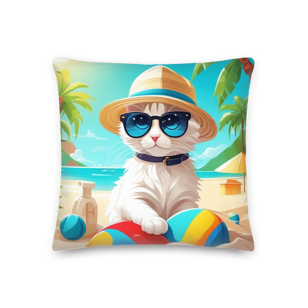 PugMug Custom White Companion Cat Premium Pillow