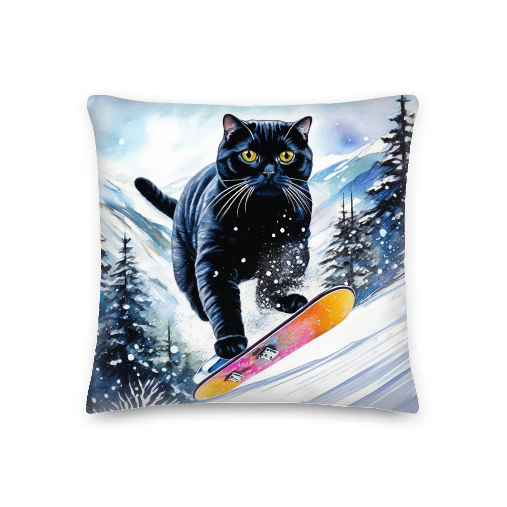 PugMug Custom Black Scottish Fold Cat Premium Pillow