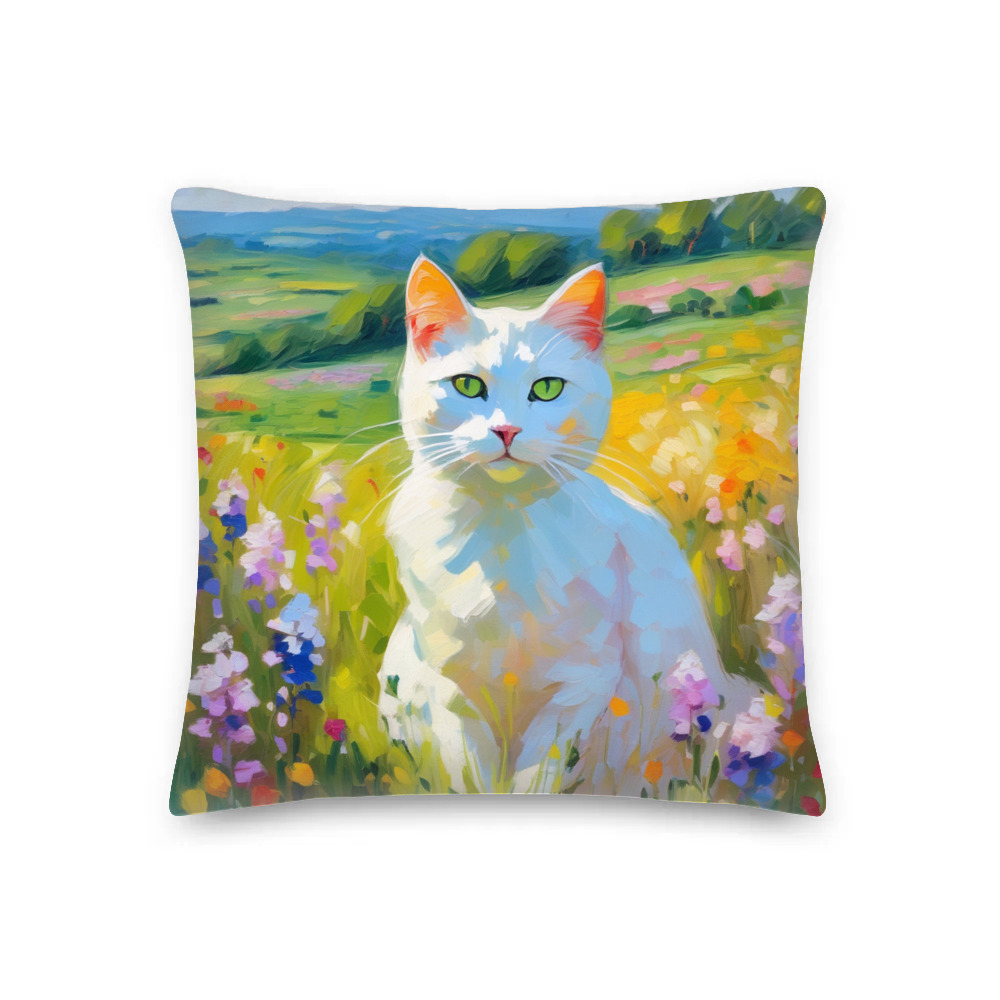 PugMug Custom White Companion Cat Premium Pillow