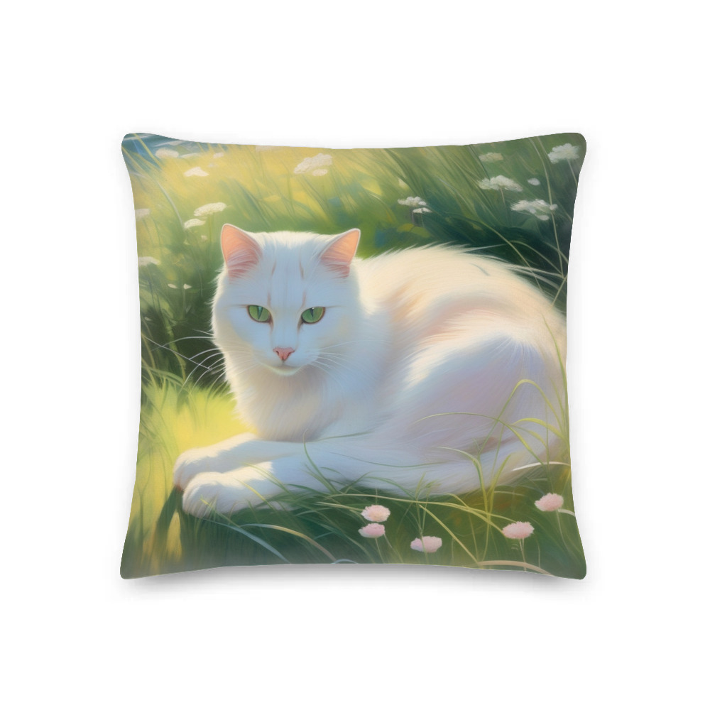 PugMug Custom White Companion Cat Premium Pillow