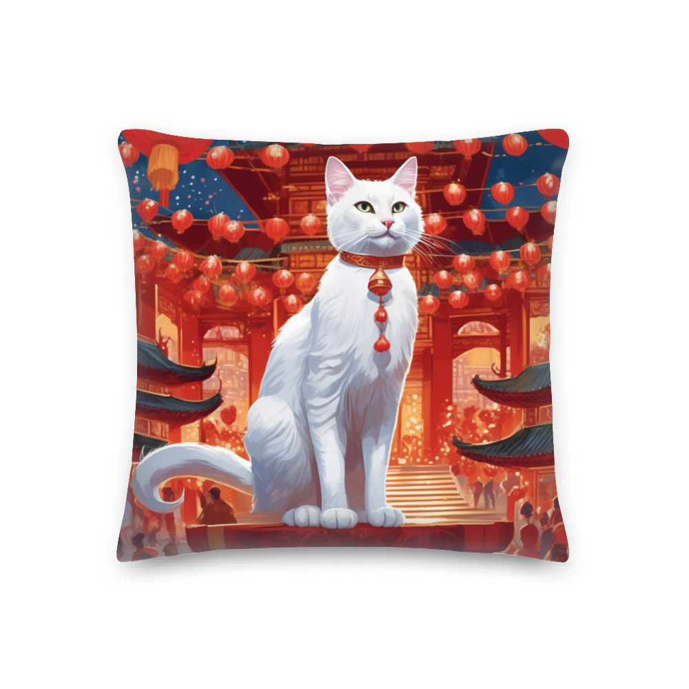 PugMug Custom White Companion Cat Premium Pillow