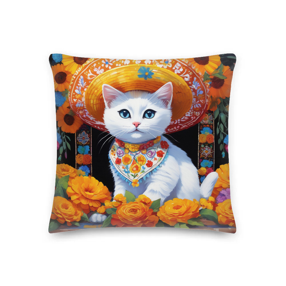 PugMug Custom White Companion Cat Premium Pillow