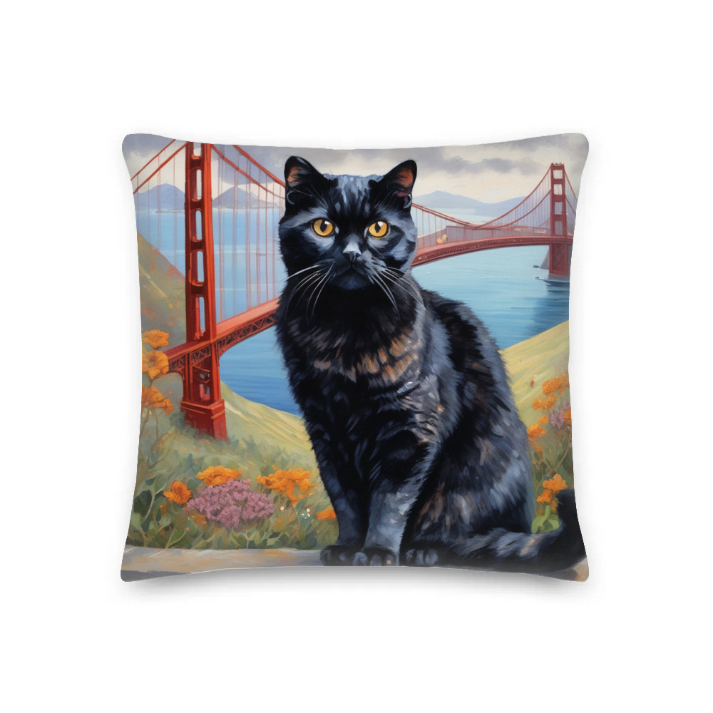 PugMug Custom Black Scottish Fold Cat Premium Pillow
