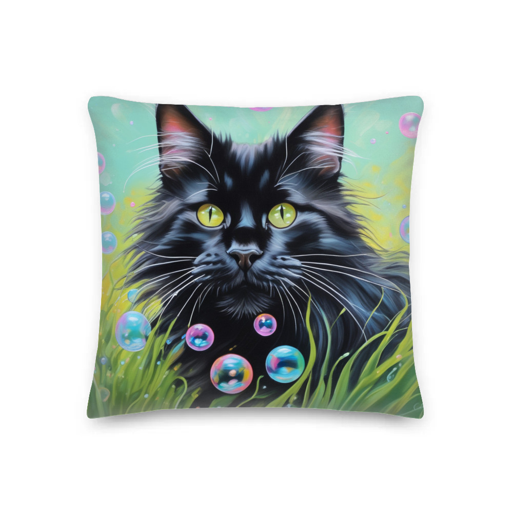 PugMug Custom Black Maine Coon Cat Premium Pillow