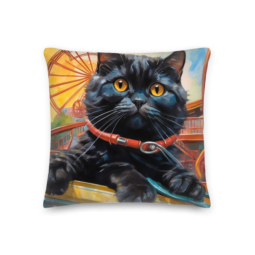 PugMug Custom Black Scottish Fold Cat Premium Pillow