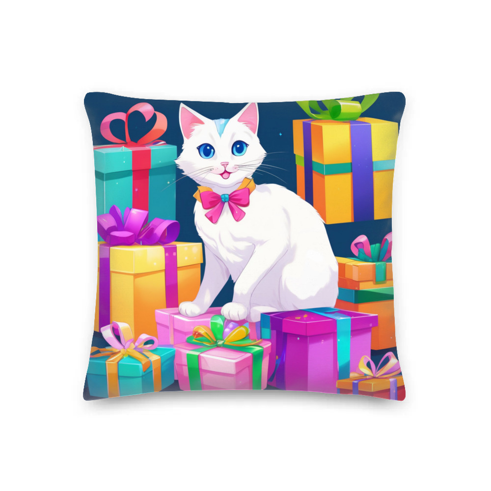 PugMug Custom White Companion Cat Premium Pillow