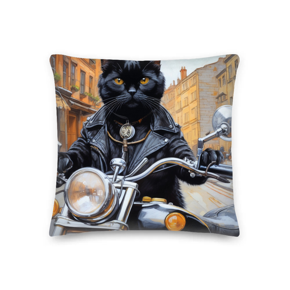 PugMug Custom Black Scottish Fold Cat Premium Pillow