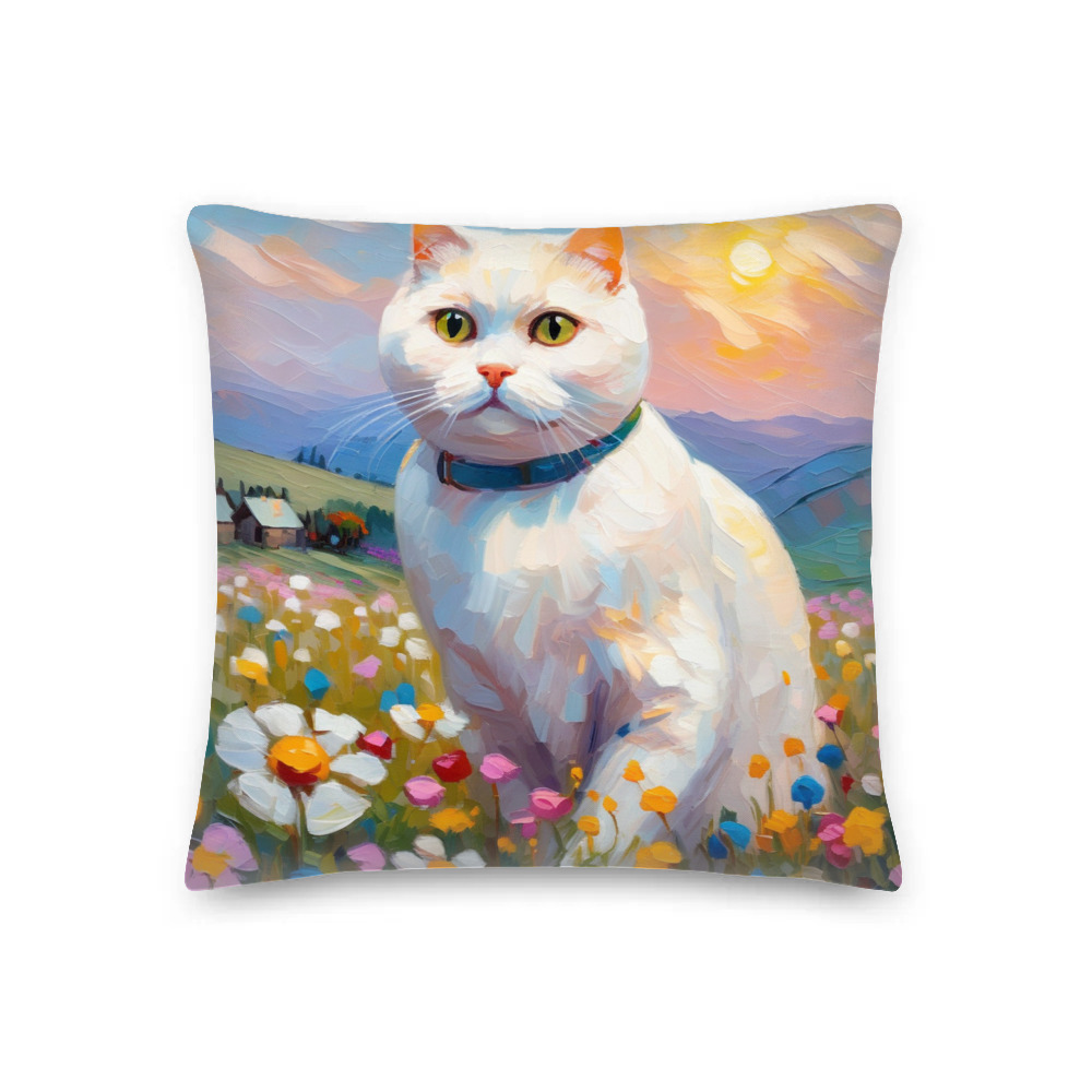 PugMug Custom White Scottish Fold Cat Premium Pillow