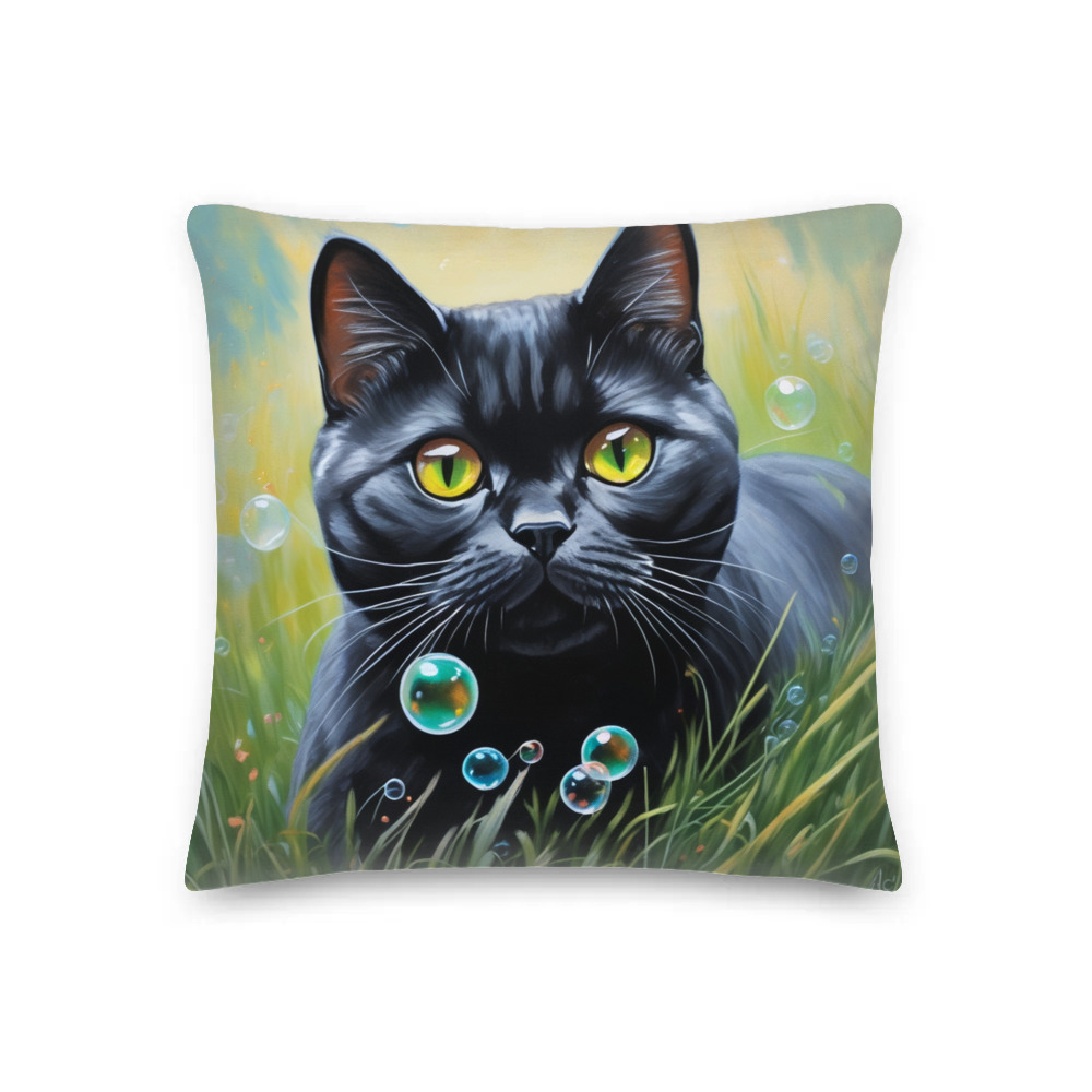 PugMug Custom Black British Shorthair Cat Premium Pillow