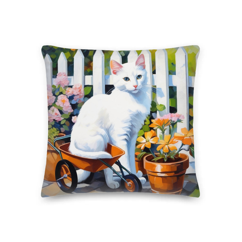 PugMug Custom White Companion Cat Premium Pillow