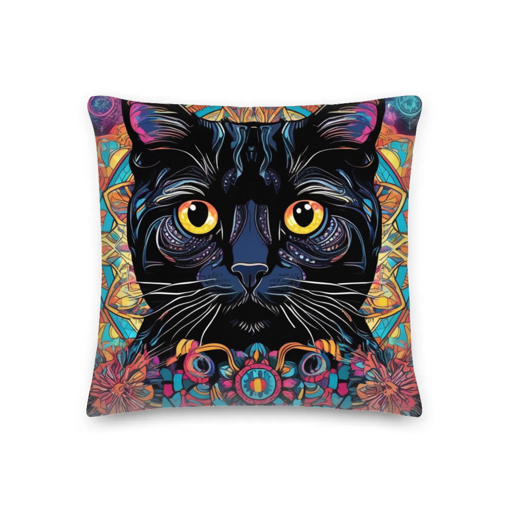 PugMug Custom Black Scottish Fold Cat Premium Pillow