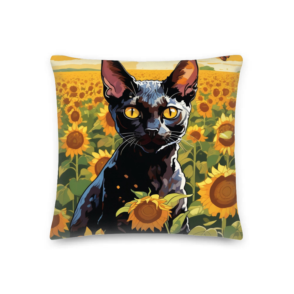 PugMug Custom Black Devon Rex Cat Premium Pillow