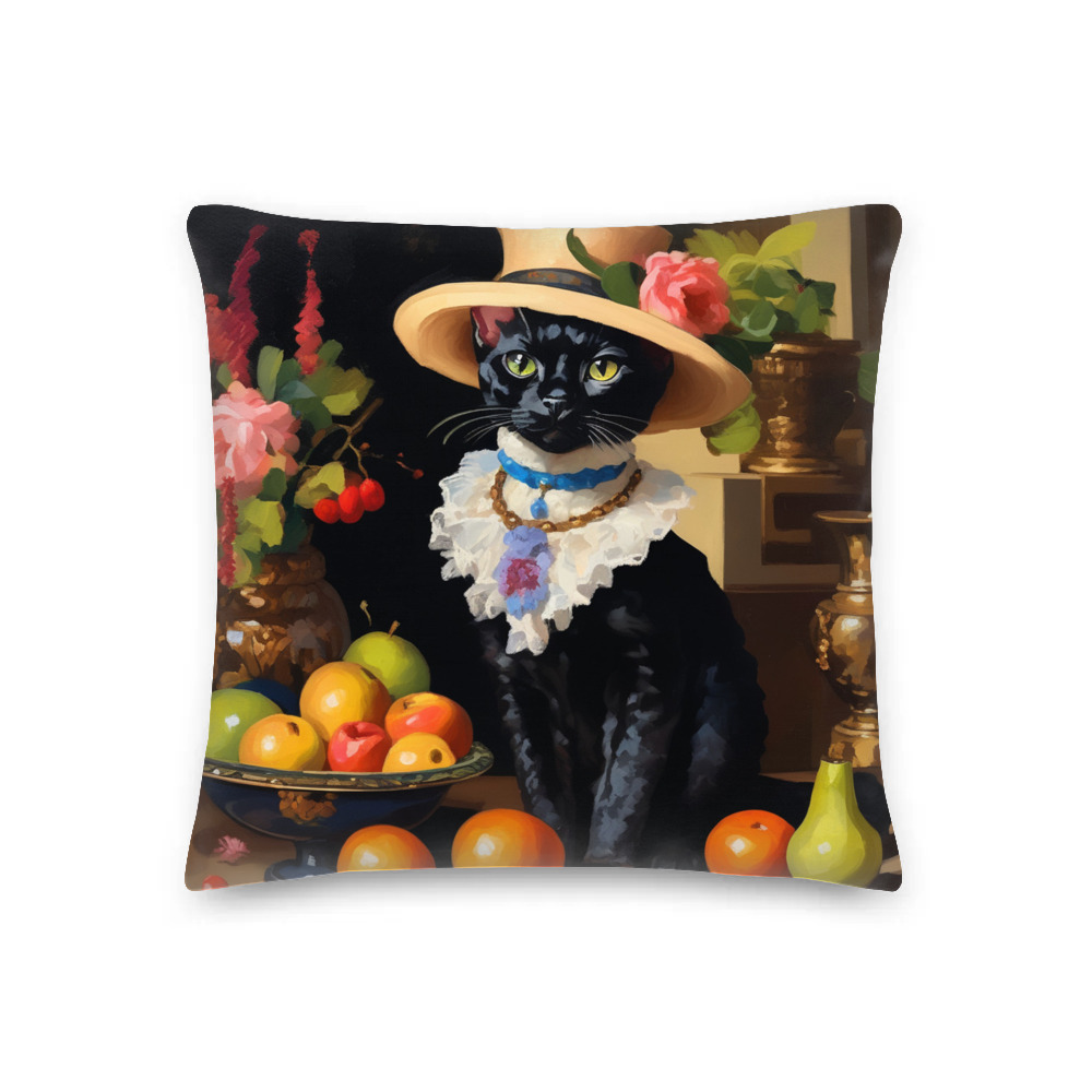 PugMug Custom Black Devon Rex Cat Premium Pillow