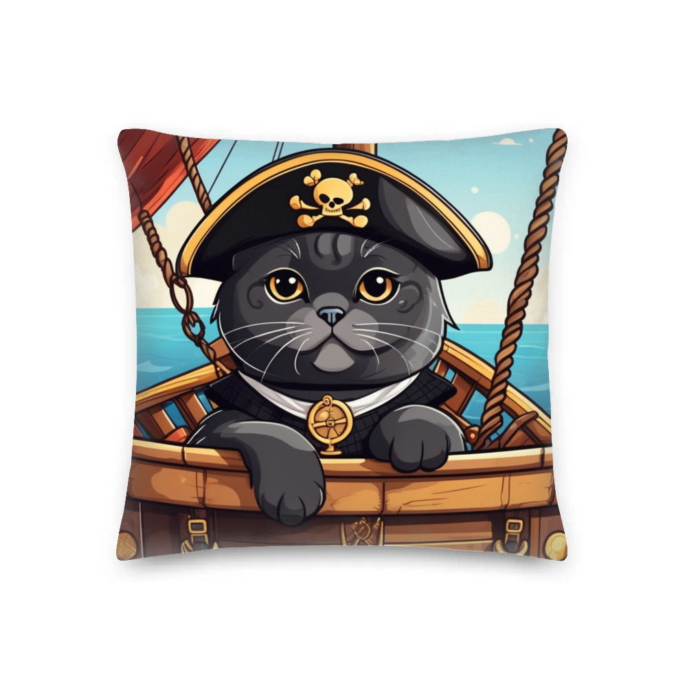 PugMug Custom Black Scottish Fold Cat Premium Pillow