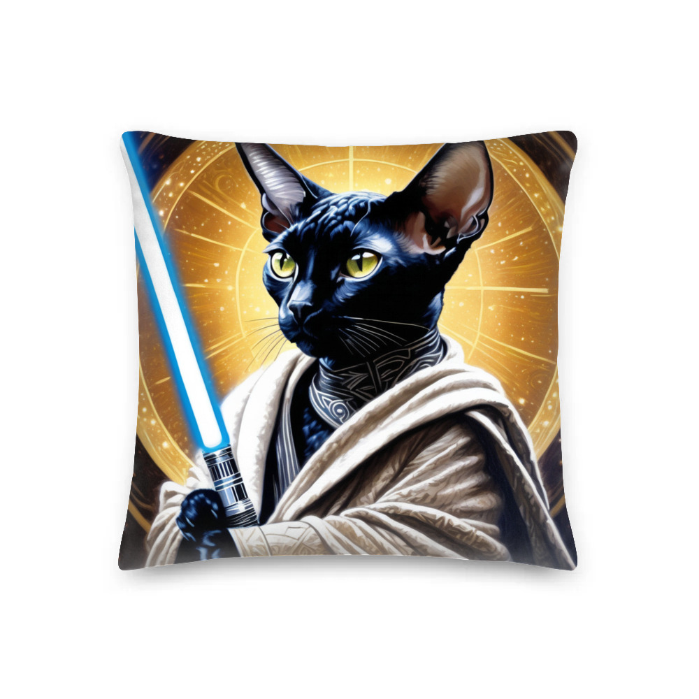 PugMug Custom Black Devon Rex Cat Premium Pillow