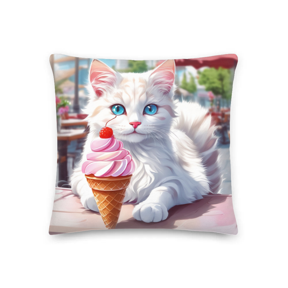 PugMug Custom White Companion Cat Premium Pillow