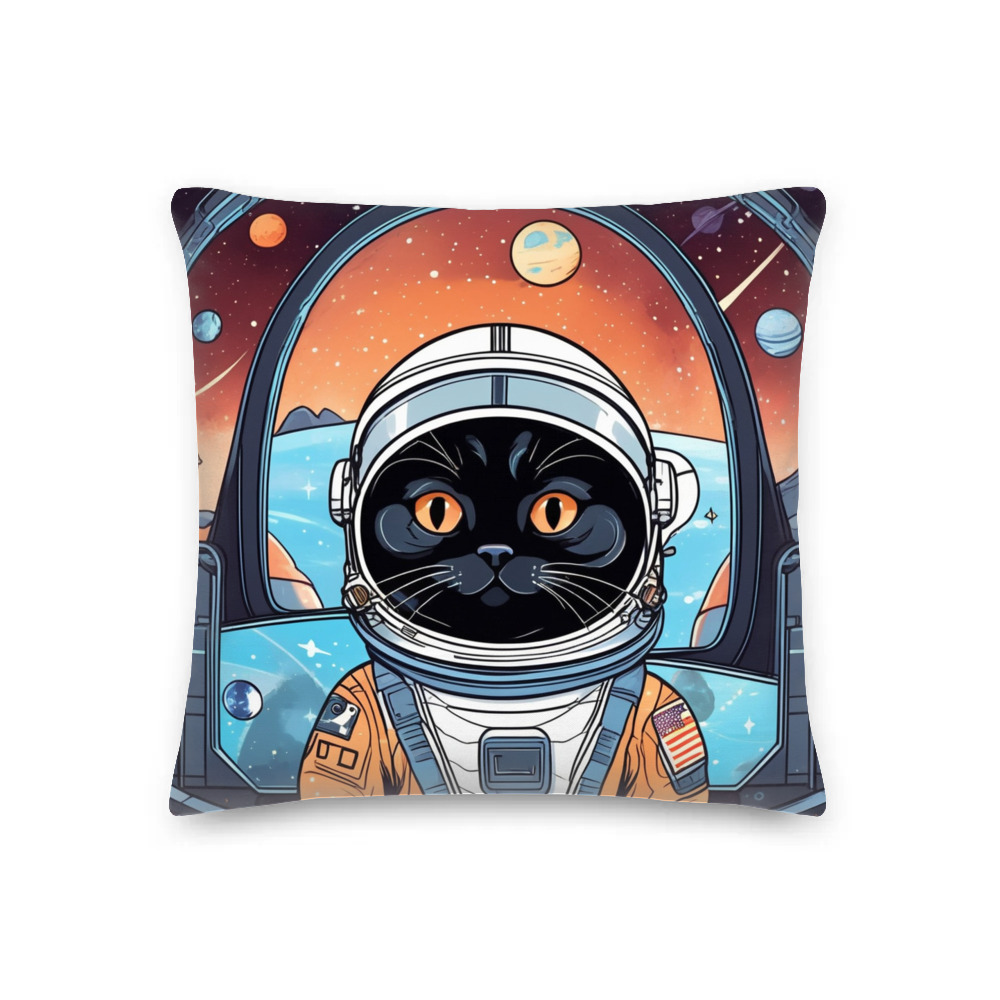 PugMug Custom Black Scottish Fold Cat Premium Pillow