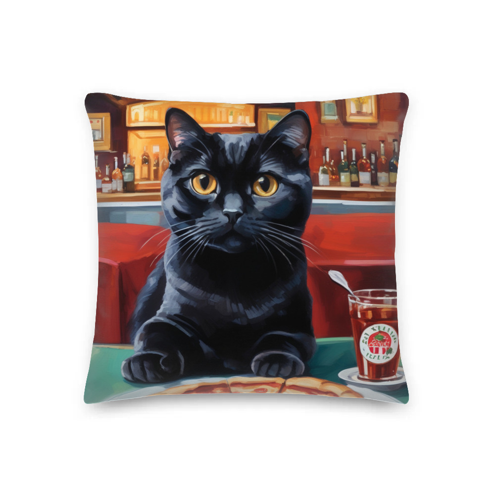 PugMug Custom Black Scottish Fold Cat Premium Pillow