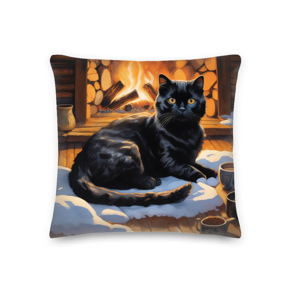 PugMug Custom Black Scottish Fold Cat Premium Pillow