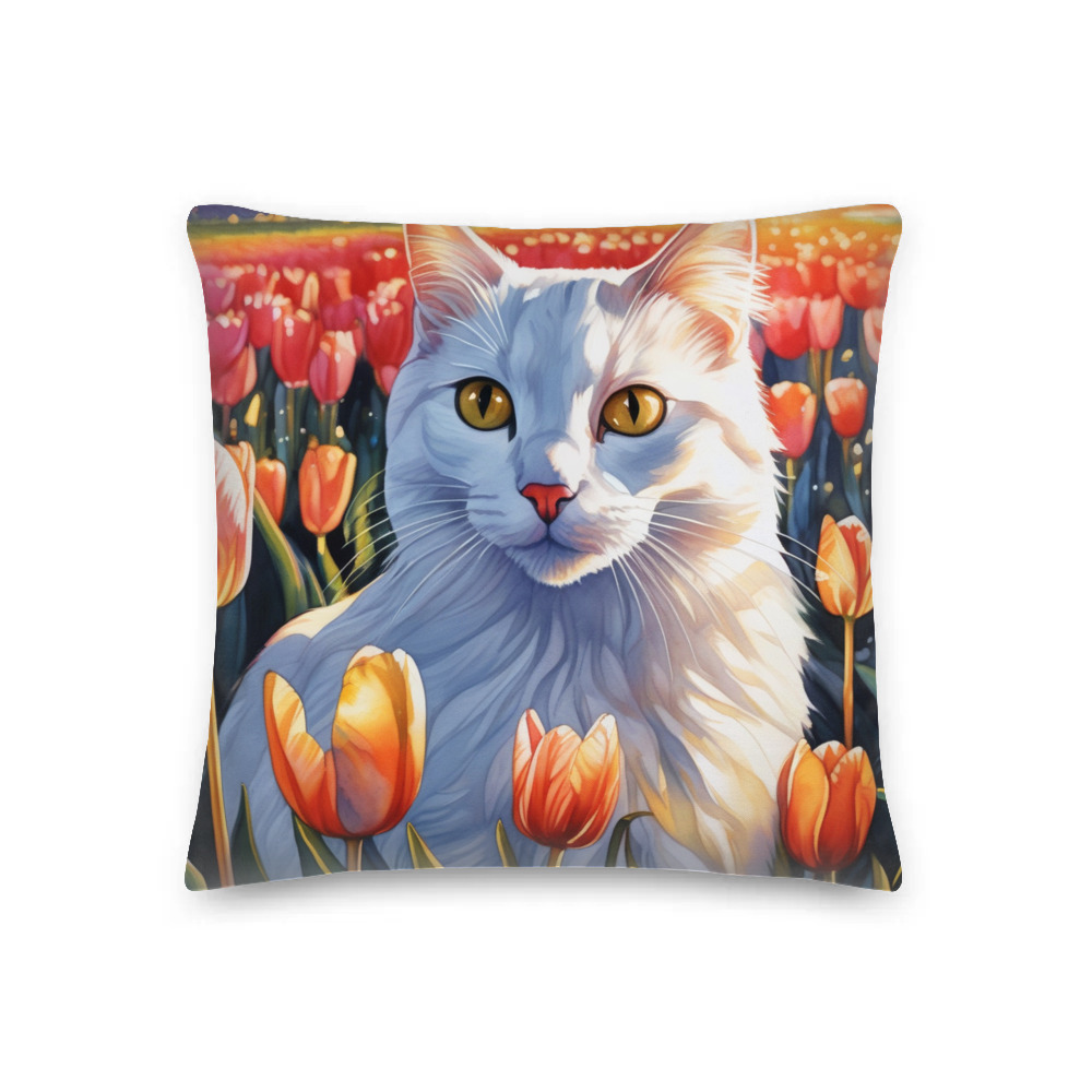 PugMug Custom White Companion Cat Premium Pillow