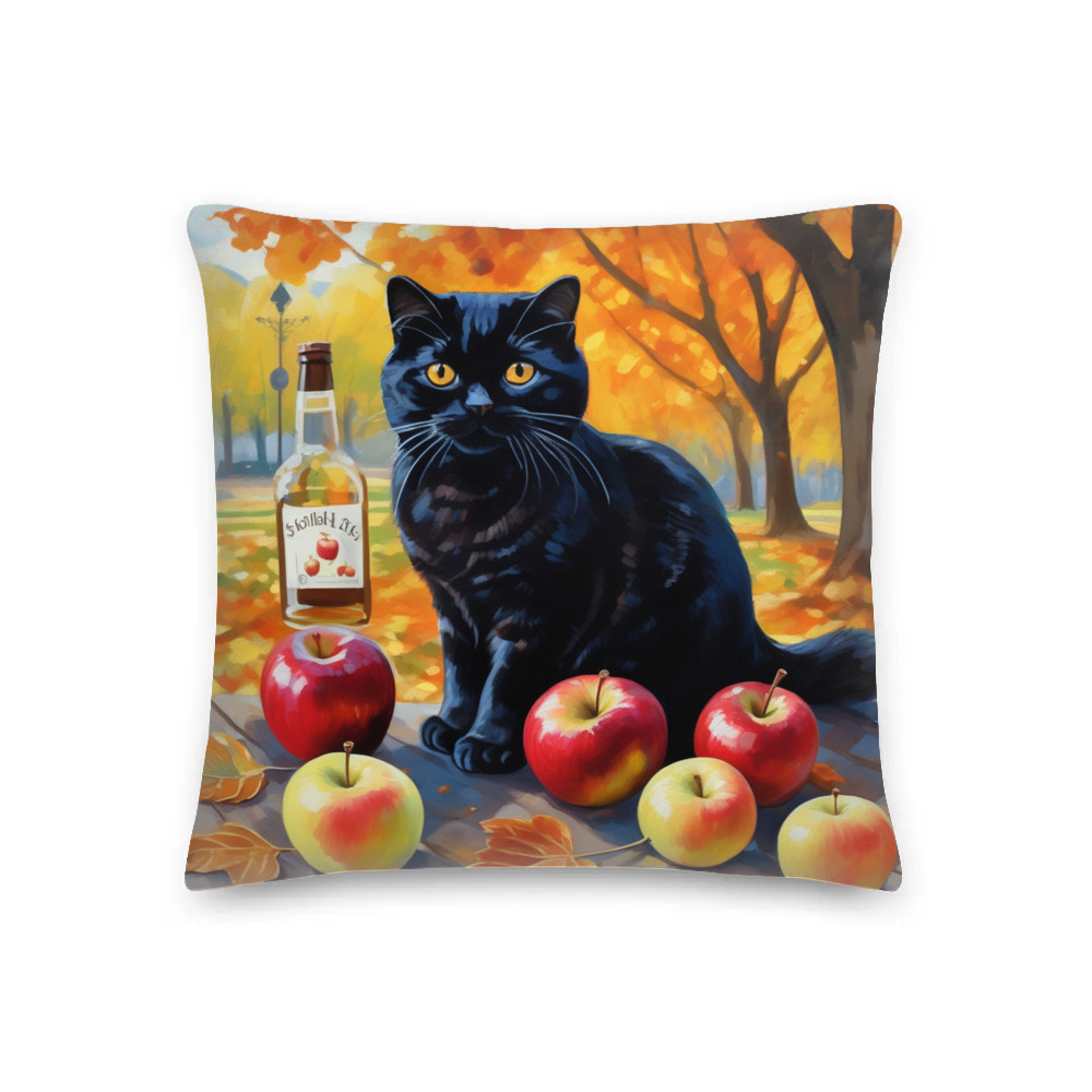 PugMug Custom Black Scottish Fold Cat Premium Pillow