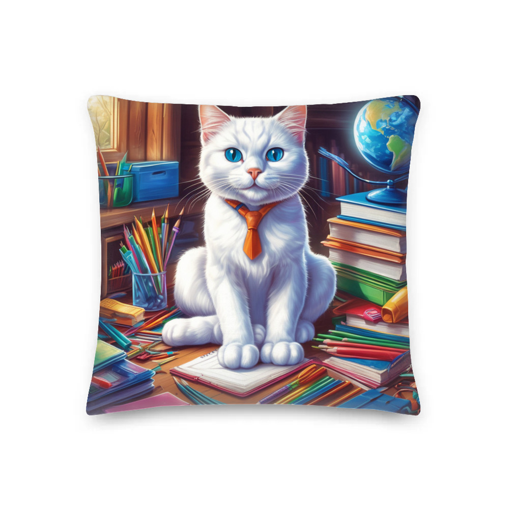 PugMug Custom White Companion Cat Premium Pillow