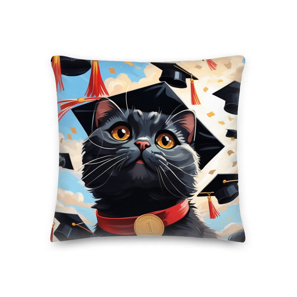 PugMug Custom Black Scottish Fold Cat Premium Pillow