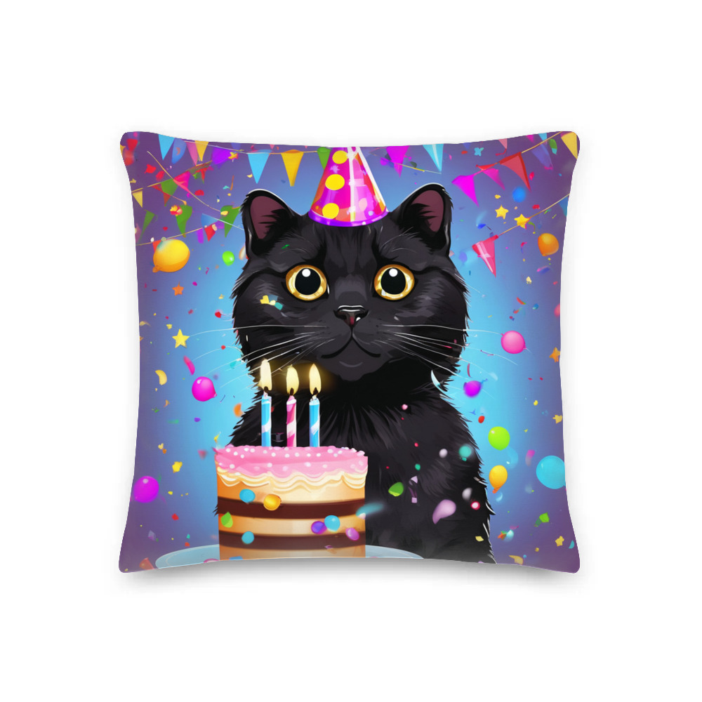 PugMug Custom Black Scottish Fold Cat Premium Pillow