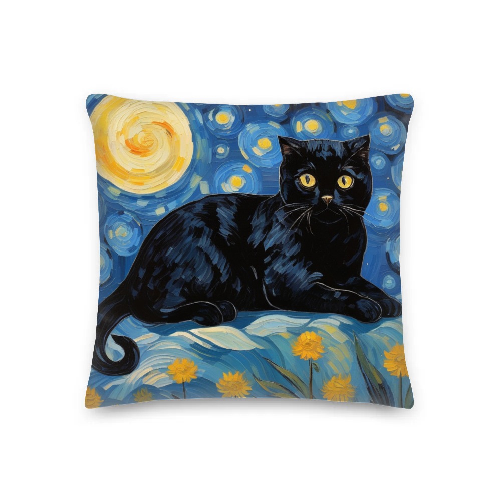 PugMug Custom Black Scottish Fold Cat Premium Pillow