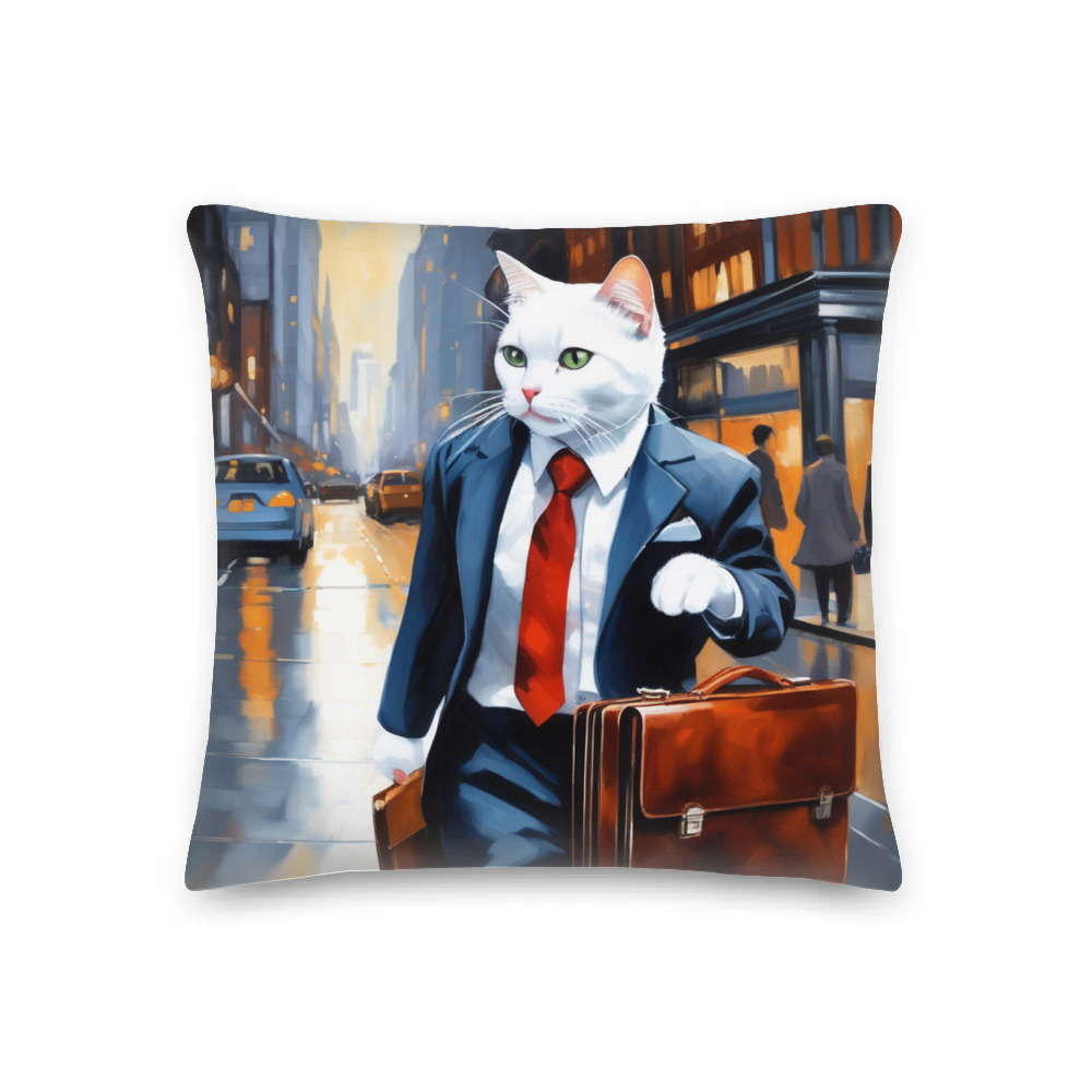 PugMug Custom White Companion Cat Premium Pillow