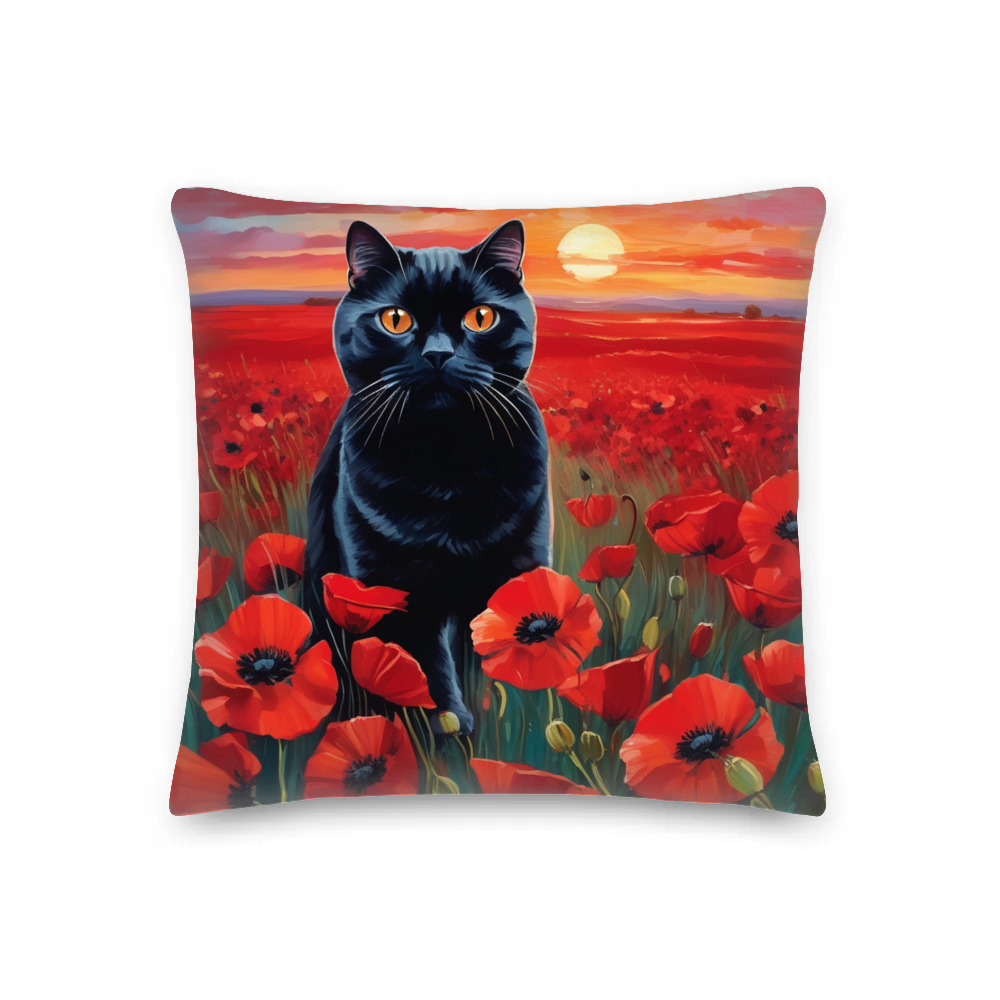 PugMug Custom Black Scottish Fold Cat Premium Pillow