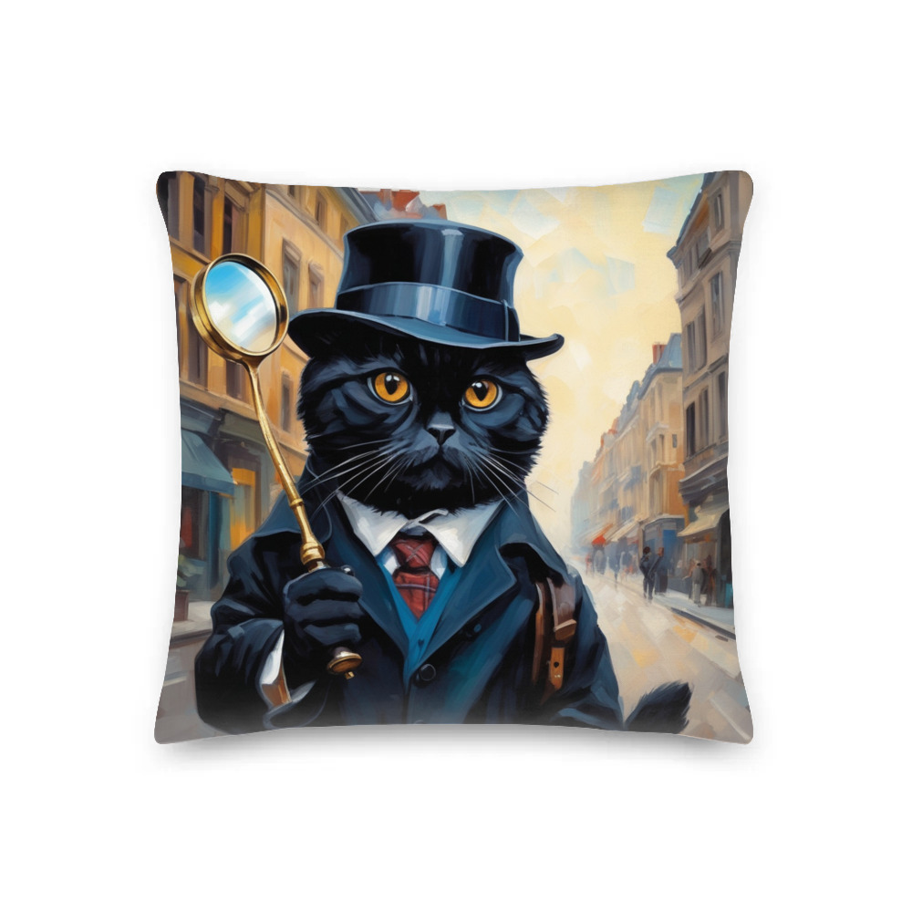 PugMug Custom Black Scottish Fold Cat Premium Pillow