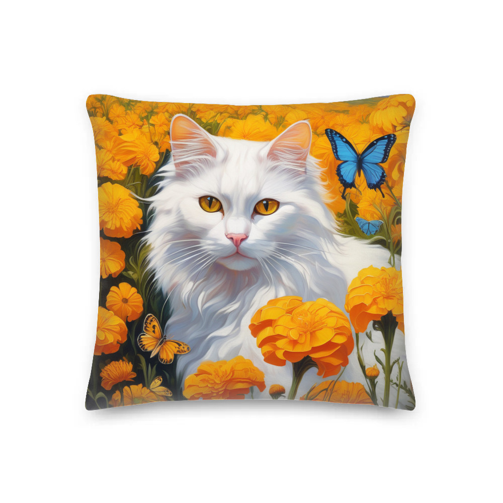 PugMug Custom White Companion Cat Premium Pillow
