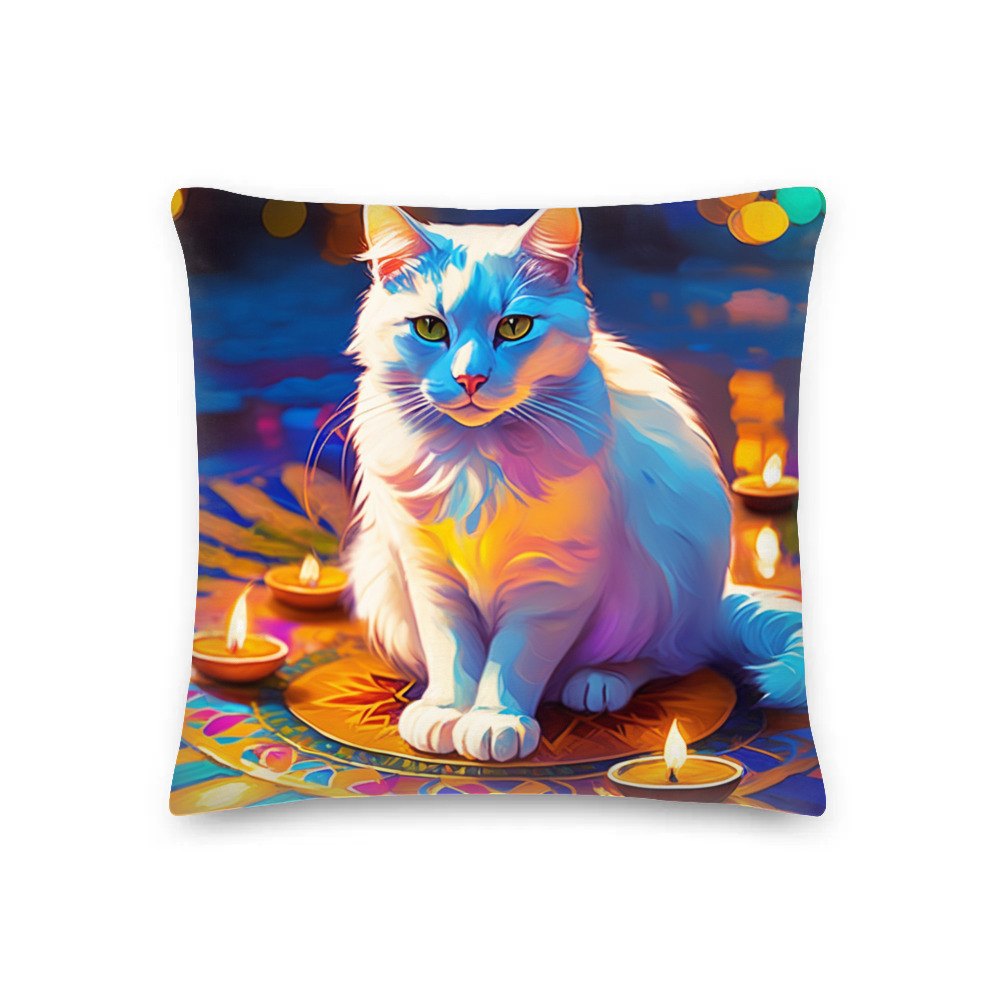 PugMug Custom White Companion Cat Premium Pillow