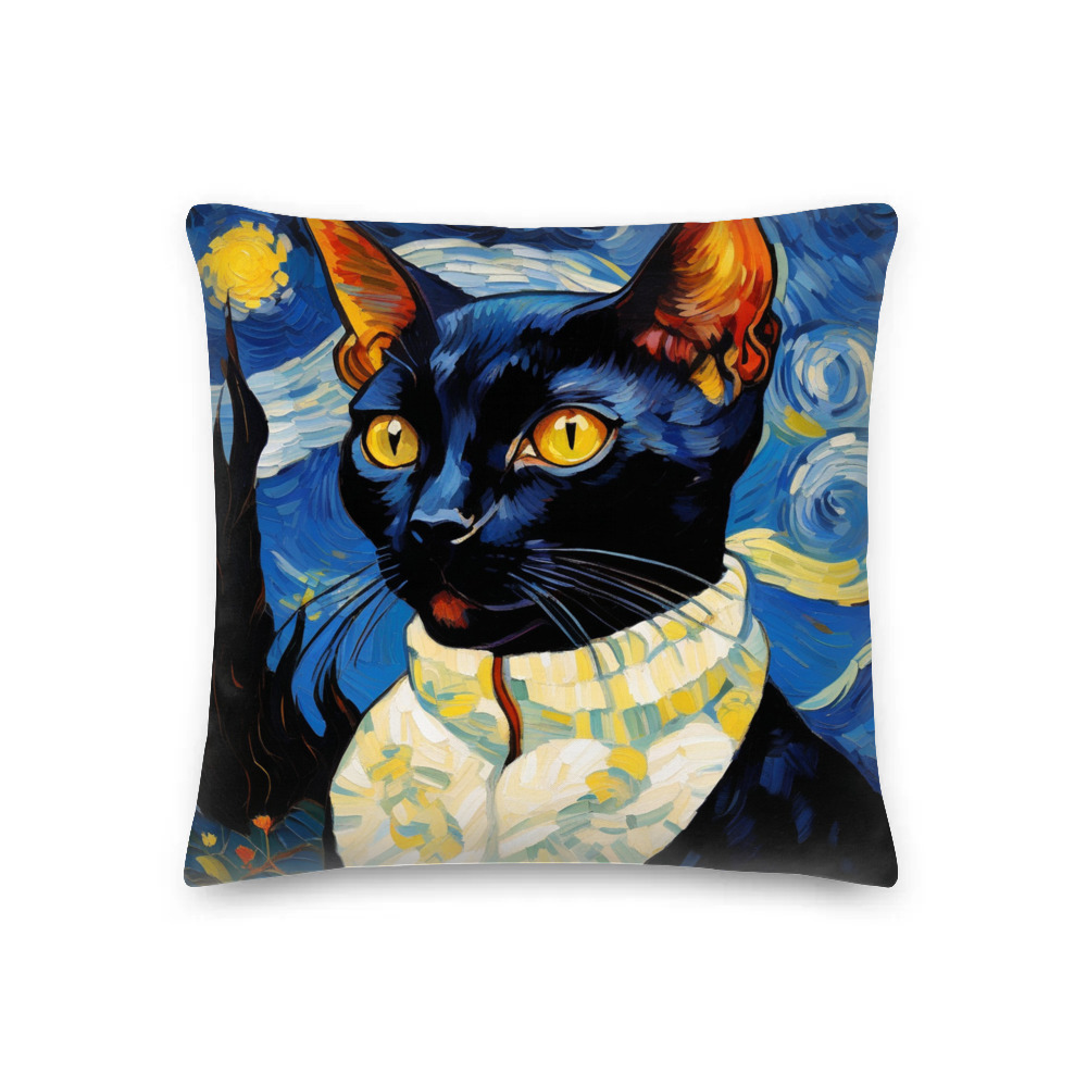PugMug Custom Black Devon Rex Cat Premium Pillow