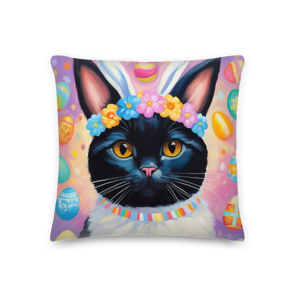 PugMug Custom Black Scottish Fold Cat Premium Pillow